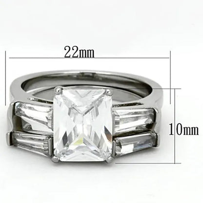 Women'S Stainless Steel 316 Emerald Cut Zirconia Engagement Wedding Ring Set Size 5-10 - WORLD TIME VISITS