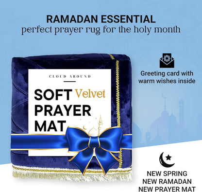 Cloud Muslim Prayer Rug - Travel Thick Prayer Mat, Blue Soft Praying Mat, Memory Foam Praying Mat for Kids or Men and Women, Islamic Gifts for Eid Mubarak, Ramadan Decorations for Home