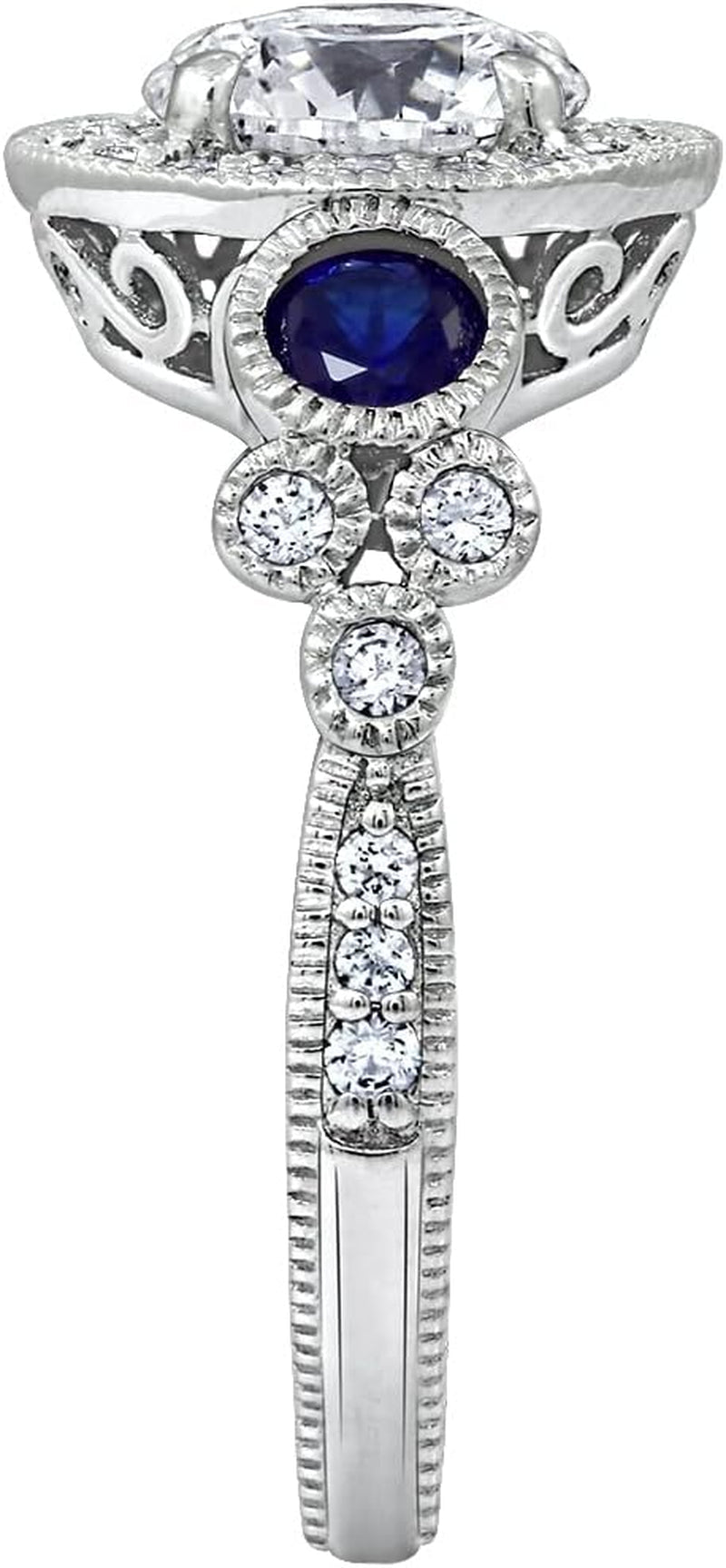 Platinum-Plated Sterling Silver Infinite Elements Cubic Zirconia Antique Round-Cut and Created Sapphire Ring, (Previously Amazon Collection)