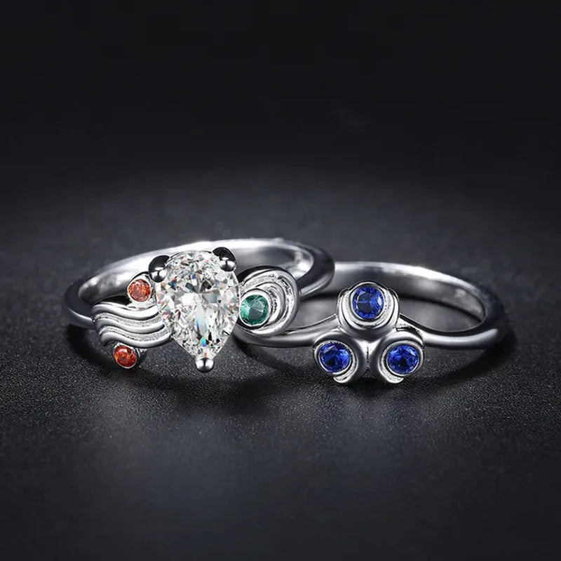 Zora Sapphire Kokiri Emerald Goron Ruby Spiritual Stones 925 Sterling Silver Wedding Engagemen Stackable Ring
