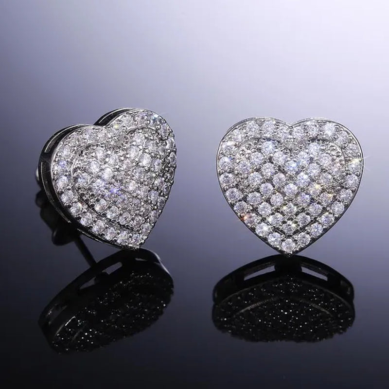 1 Pair Micro Pave White Sapphire Moissanite Heart Stud Earrings for Women Romantic Wedding Earrings Jewelry Gift