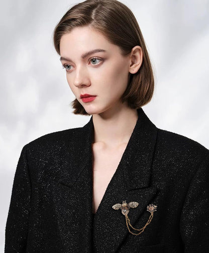 Antique Honey Bee Long Chain Collar Brooch Pin for Women Men Girls Crystal Rhinestone Flower Lapel Brooches Hanging Tassel Tie Pins Vintage Birthday Christmas Jewelry Gifts for Dress Suit Badges - WORLD TIME VISITS