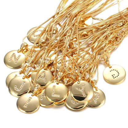 Top Quality 14k Gold Fashion Flash Diamond Exquisite Pendant Venice Box Chain Women Girls Initial Letter Necklace Gold 26 Letters Charm Necklaces Pendants Copper CZ Jewelry Personal Necklace