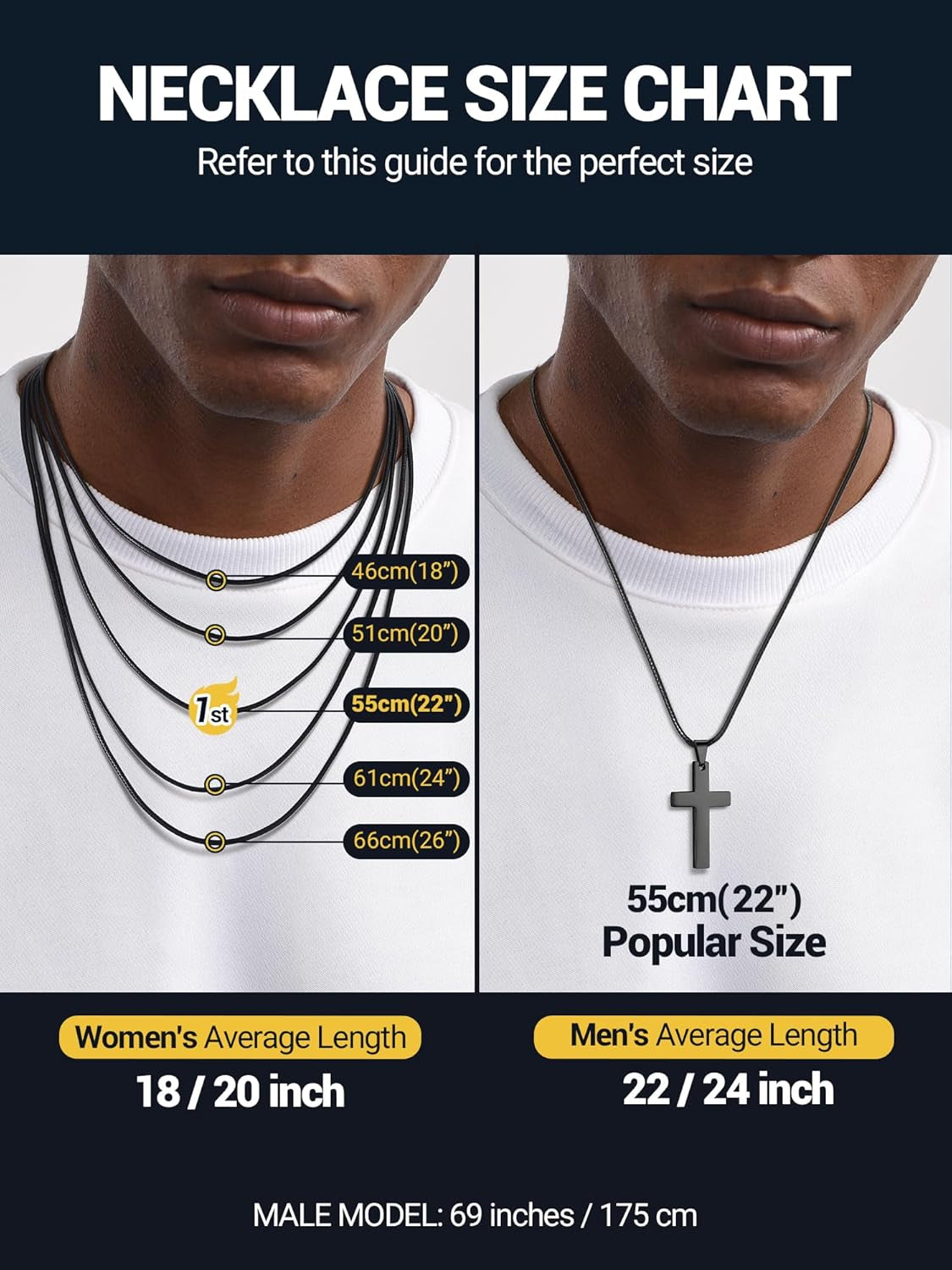 Stainless Steel Pendant Necklace for Men Women, Cool Punk Shark Teeth Necklace, Cross Necklace, Star of David Necklace, Black Leather Cord, Come Box