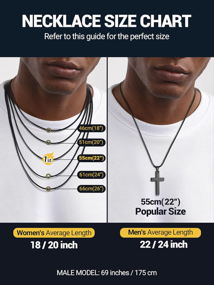 Stainless Steel Pendant Necklace for Men Women, Cool Punk Shark Teeth Necklace, Cross Necklace, Star of David Necklace, Black Leather Cord, Come Box