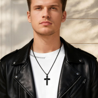 Cross Pendant for Men -18K Gold-Plated/Silver/Black Cross Necklace, Suitable for Men - Non Fading and 100% Waterproof Men'S Necklace, 24-26 Inch Box Adjustable Chain