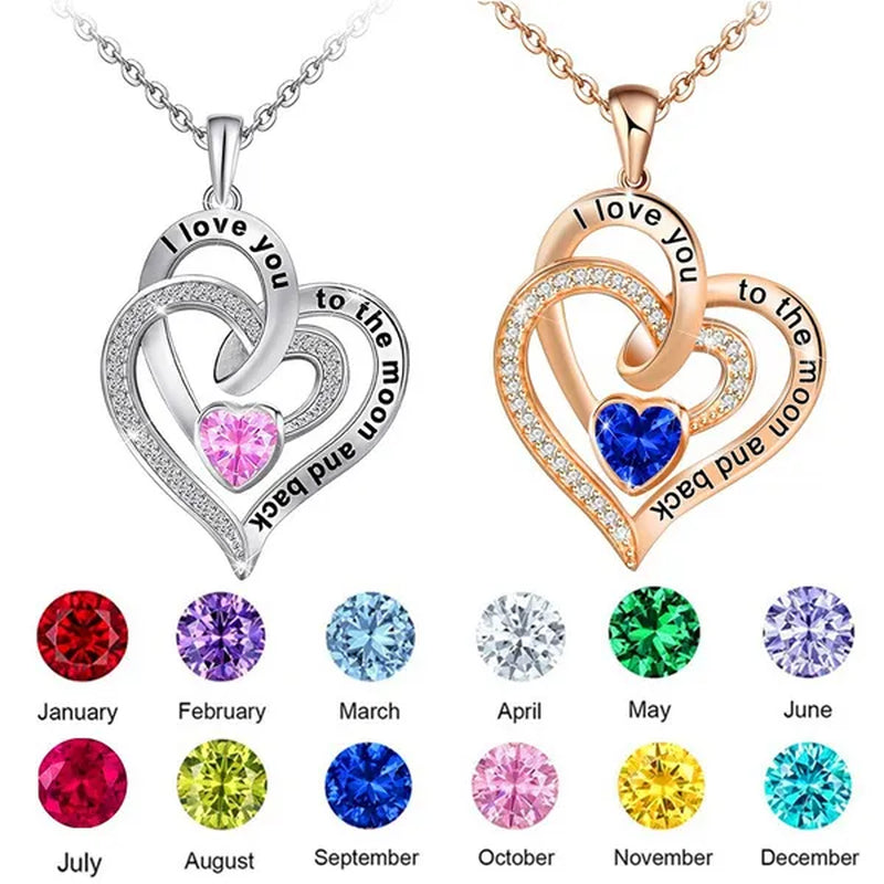 Ladies Heart-shaped Necklace Plated 925 Sterling Silver Birthday Jewelry I Love You Heart-shaped Diamond Necklace Birthday Gift for Girlfriend, Wife, Mother, Daughter, Grandmother