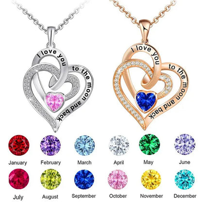 Ladies Heart-shaped Necklace Plated 925 Sterling Silver Birthday Jewelry I Love You Heart-shaped Diamond Necklace Birthday Gift for Girlfriend, Wife, Mother, Daughter, Grandmother