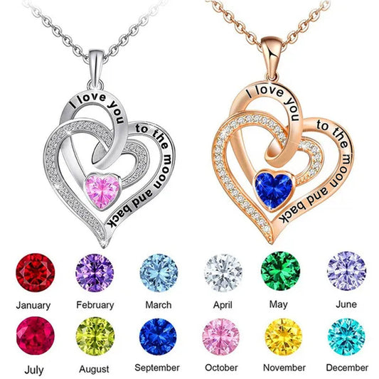 Ladies Heart-shaped Necklace Plated 925 Sterling Silver Birthday Jewelry I Love You Heart-shaped Diamond Necklace Birthday Gift for Girlfriend, Wife, Mother, Daughter, Grandmother