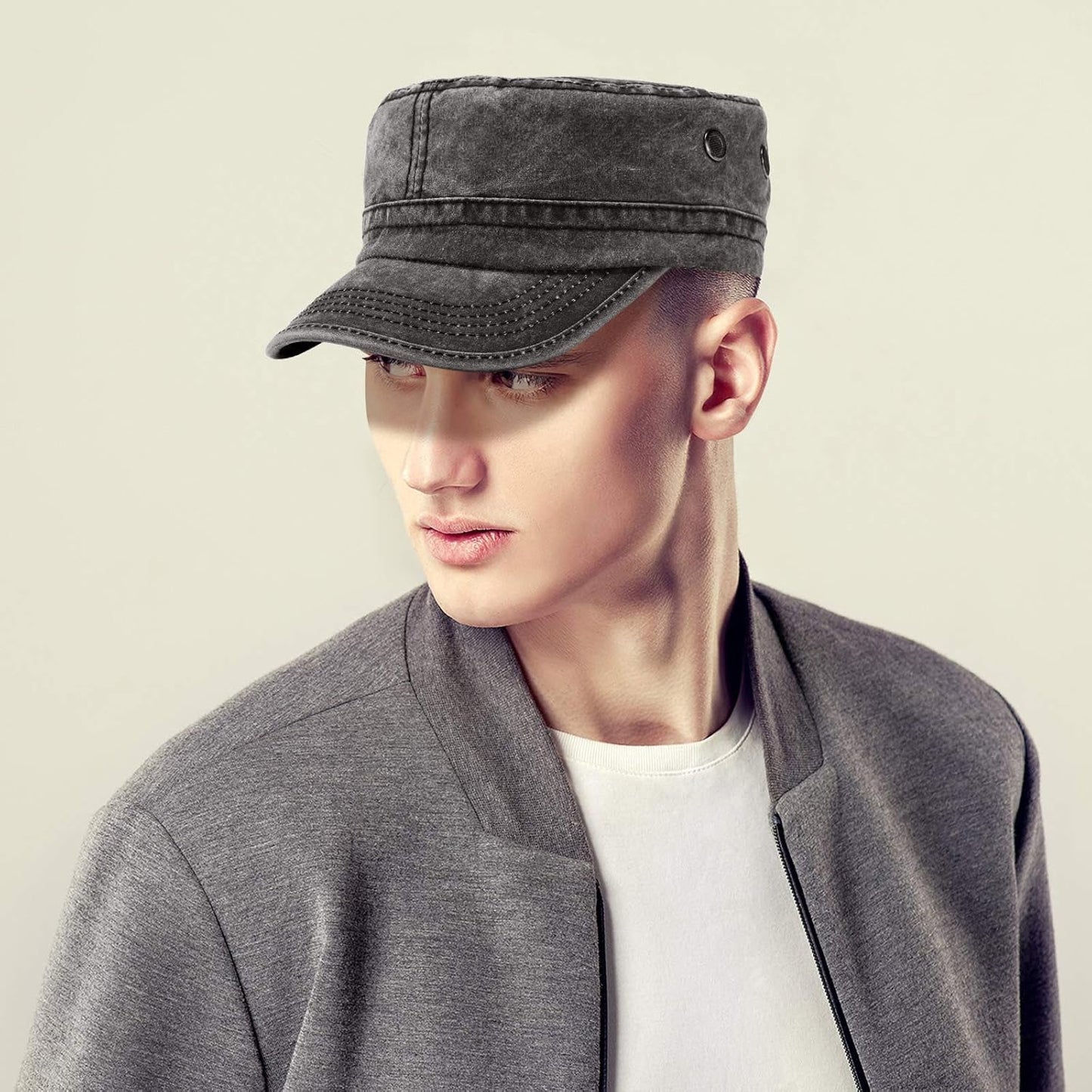 3 Pieces Cadet Army Cotton Caps Washed Military for Flat Top Caps Adjustable Military Style Hat Unisex