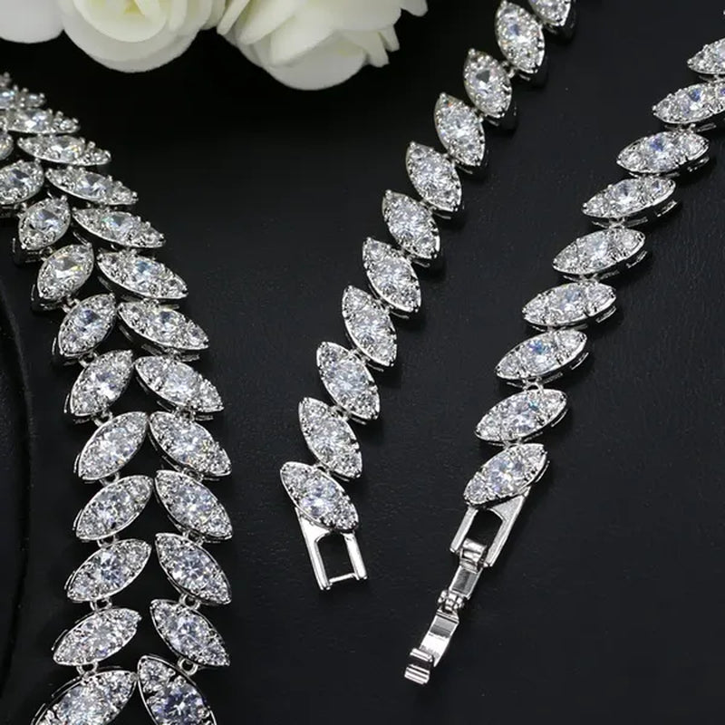 CANDICE Wedding Banquet Jewelry Sets For Brides Waterdrop Earrings Necklace Set Pear Cut Blue Zirconia Silver Plated