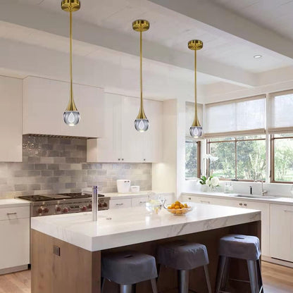 Pendant Light Fixtures 1-Light Mini Pendant Lighting for Kitchen，Gold Globe Pendant LED Light Fixture，Teardrop Crystal Pendant Light for Bedroom Dining Room Bar