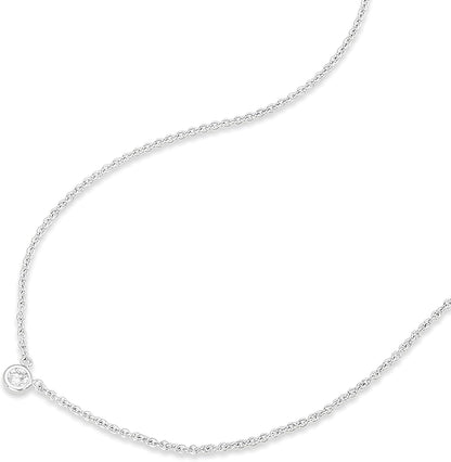 AGS Certified Natural Diamond Dainty Solitaire Bezel Necklace, White Gold 0.15 CTTW Prong Setting on 18" Extendable 14K Gold Chain (H Color, SI1-SI2 Clarity) - WORLD TIME VISITS