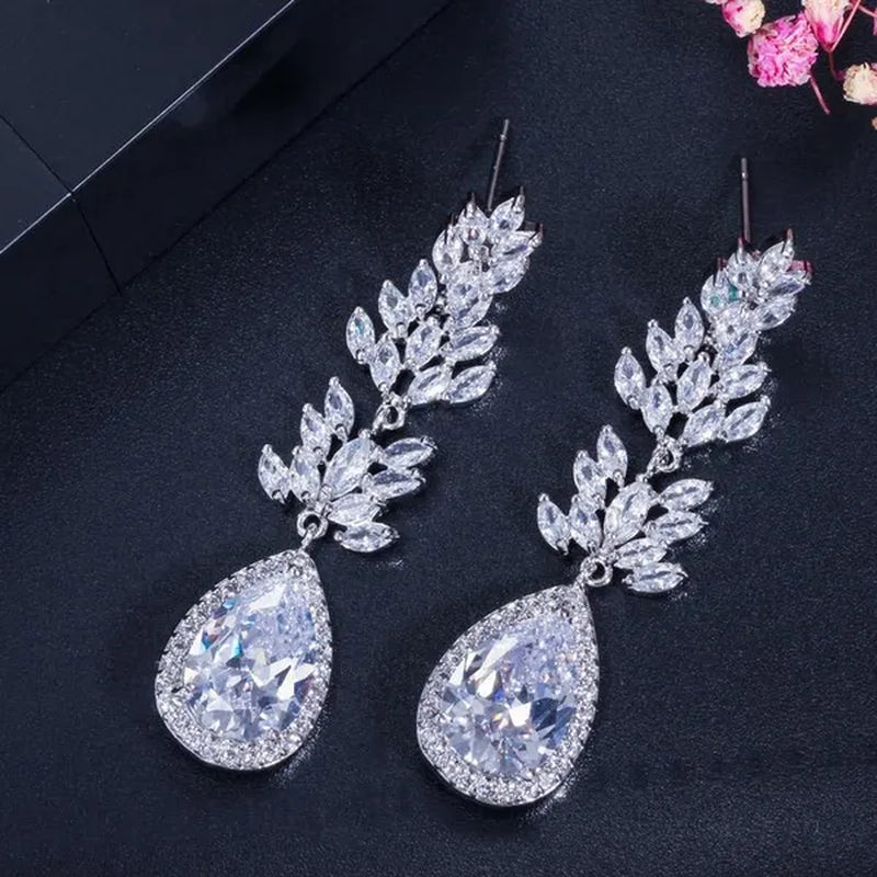 CANDICE Top Quality White Gold Plated Jewelry Romantic Purple Red Crystal Long Tear Drop Earrings For Women Christmas Gift