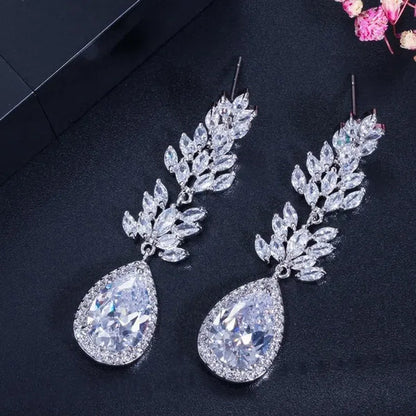 CANDICE Top Quality White Gold Plated Jewelry Romantic Purple Red Crystal Long Tear Drop Earrings For Women Christmas Gift