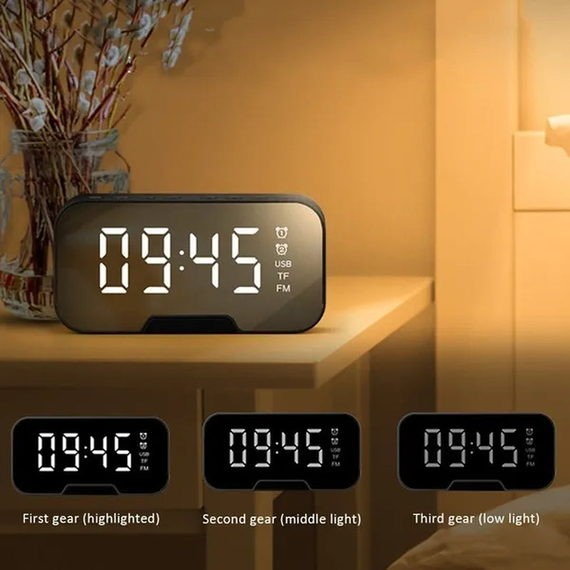 NEW Wireless Bluetooth 5.0 Speaker with Phone Holder Function Mirror LED Alarm Clock Wireless Bluetooth Speaker with FM