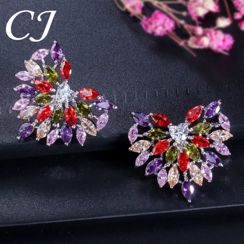 CANDICE New Fashion Women Heart Pendant Jewelry Set Pave Purple Red Green Marquise Cubic Zirconia Party Chain Necklace Big Stud Earrings Sets for Girls Gift