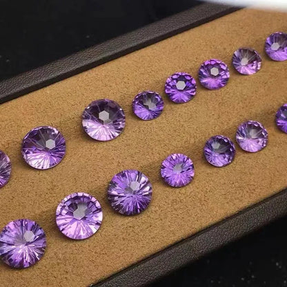 Natural Amethyst Fireworks Cut Loose Gemstone 8MM High-quality Ring Face Necklace Jewelry DIY Making Loose Diamond Purple Gemstone