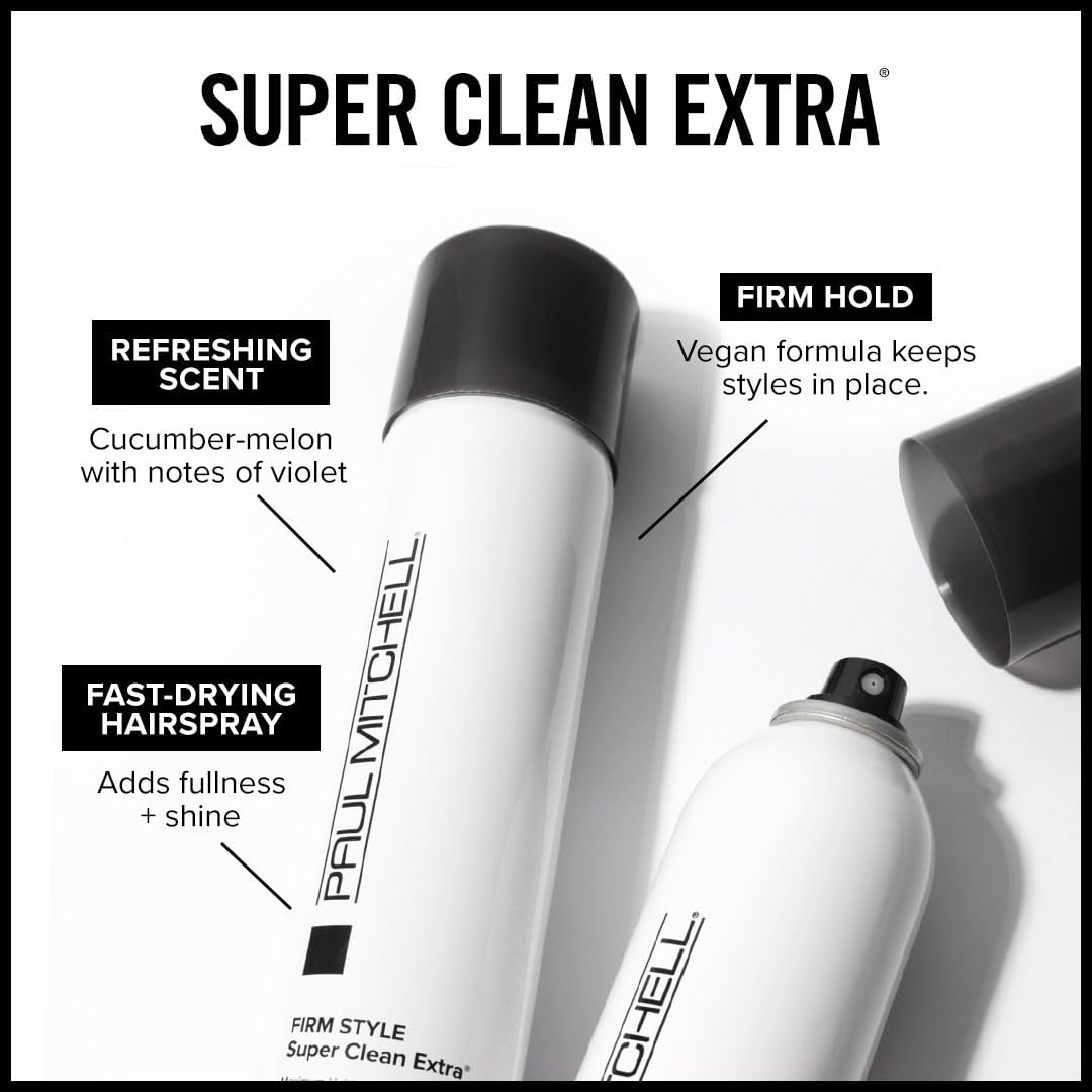 Paul Mitchell Super Clean Extra Finishing Hairspray, Maximum Hold, Shiny Finish, for All Hair Types, 9.5 Oz.