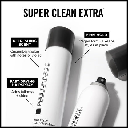 Paul Mitchell Super Clean Extra Finishing Hairspray, Maximum Hold, Shiny Finish, for All Hair Types, 9.5 Oz.
