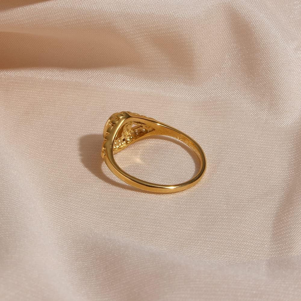 Vintage Freshwater Pearl Rings Stainless Steel Gold Plated Flower Pattern Jewelry for Women