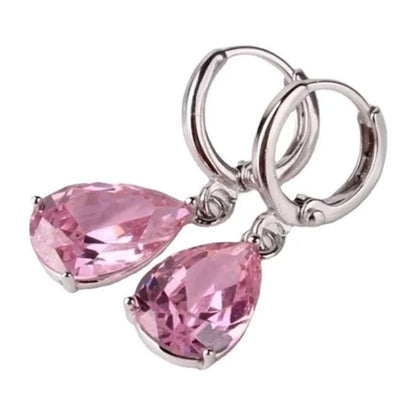 Vintage Classic Pink Vintage Classic Pink Zircon Stud Earrings for Women Fashion Water Drop Pendant Earrings Bride Wedding Engagement Anniversary Gift Jewelry - WORLD TIME VISITS