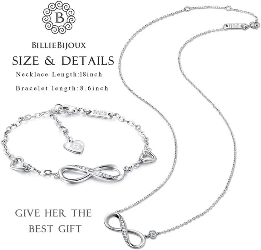 925 Sterling Silver Necklace Bracelet One Sets Forever Love” Infinity Heart Love Jewelry Sets White Gold Plated Diamond Women Necklace Gift for Mother's Day