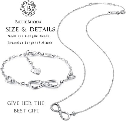 925 Sterling Silver Necklace Bracelet One Sets Forever Love” Infinity Heart Love Jewelry Sets White Gold Plated Diamond Women Necklace Gift for Mother's Day