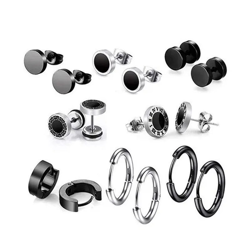 16Pcs/Set Personality Dumbbell Ear Ring Titanium Steel Female Earrings Set Fashion Male Earrings Set Hip Hop Punk Earrings