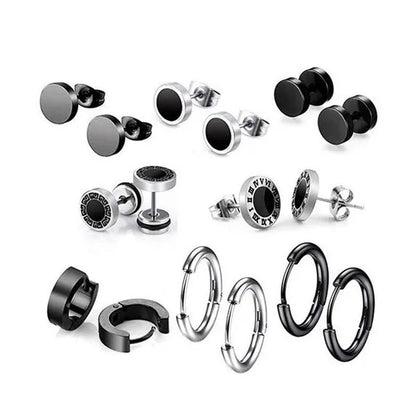 16Pcs/Set Personality Dumbbell Ear Ring Titanium Steel Female Earrings Set Fashion Male Earrings Set Hip Hop Punk Earrings