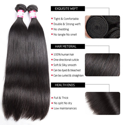 10A Straight Human Hair 3 Bundles 18 20 22Inches Brazilian Virgin Unprocessed Straight Hair Weave Bundles Natural Color