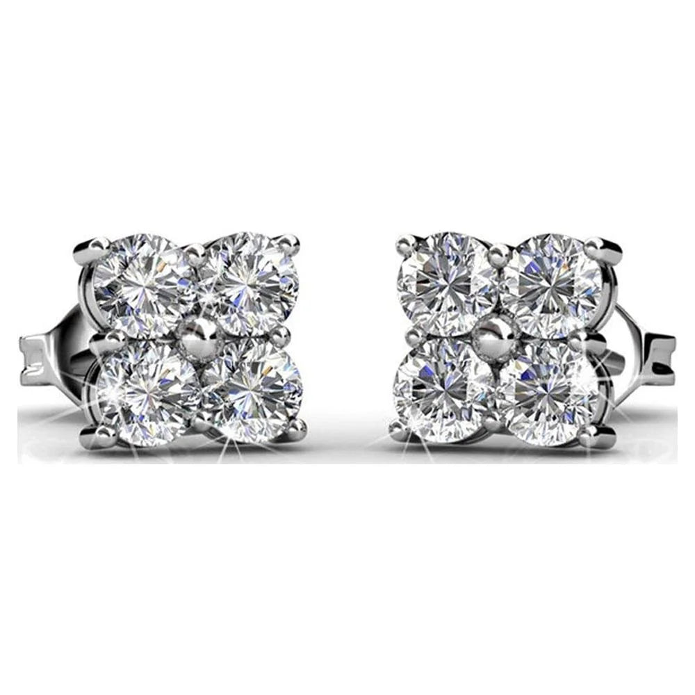 Rae 18K White Gold Plated Silver Stud Earrings with Swarovski Crystals | round Cut Crystal Earring Set for Women