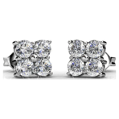 Rae 18K White Gold Plated Silver Stud Earrings with Swarovski Crystals | round Cut Crystal Earring Set for Women