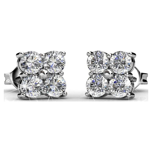 Rae 18K White Gold Plated Silver Stud Earrings with Swarovski Crystals | round Cut Crystal Earring Set for Women