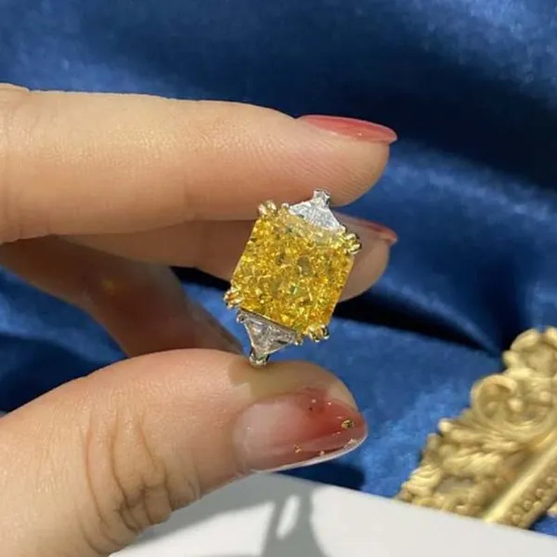 3 Style High Quality Silver Plated 4 Prong Setting Square Cut Citrine Gemstone Vice Stone AAA Zircon Rings for Women Wedding Ring