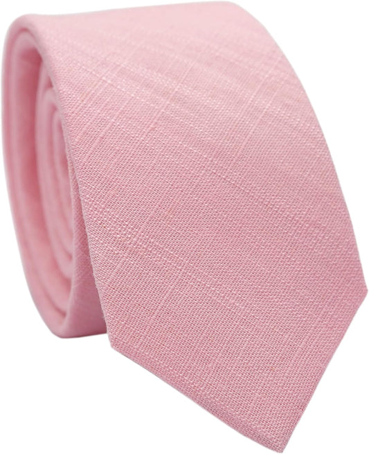 2.5 Inch Skinny Ties for Men, Solid Cotton Linen Neckties - WORLD TIME VISITS