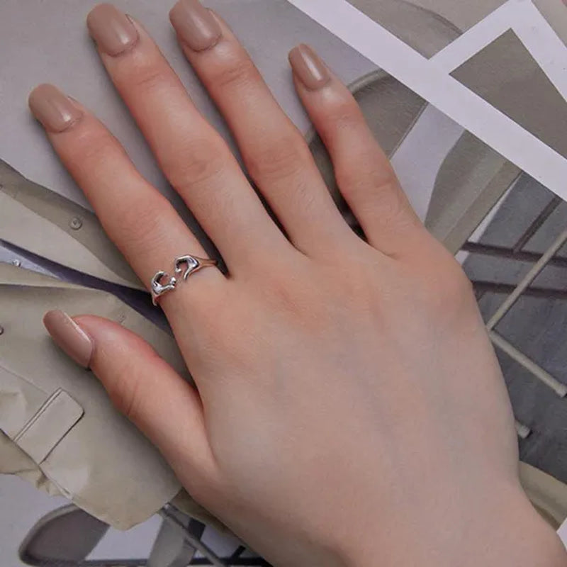 925 Sterling Silver Simple Heart Shape Gesture Open Ring for Women Valentine Fashion Jewelry Ring