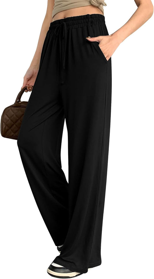 Womens Wide Leg Pants Loose Sweatpants High Waist Stretchy Comfy Athletic Casual Lounge Pants with Pockets - WORLD TIME VISITS