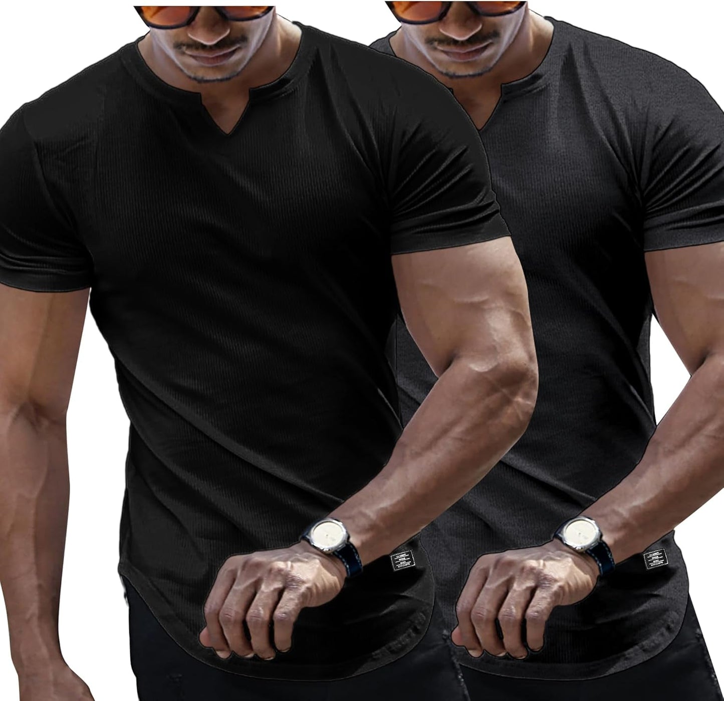 Mens Muscle T Shirts V Neck Short Sleeve Henley Shirt Hipster Longline Gym Workout Athletic Tee Shirts