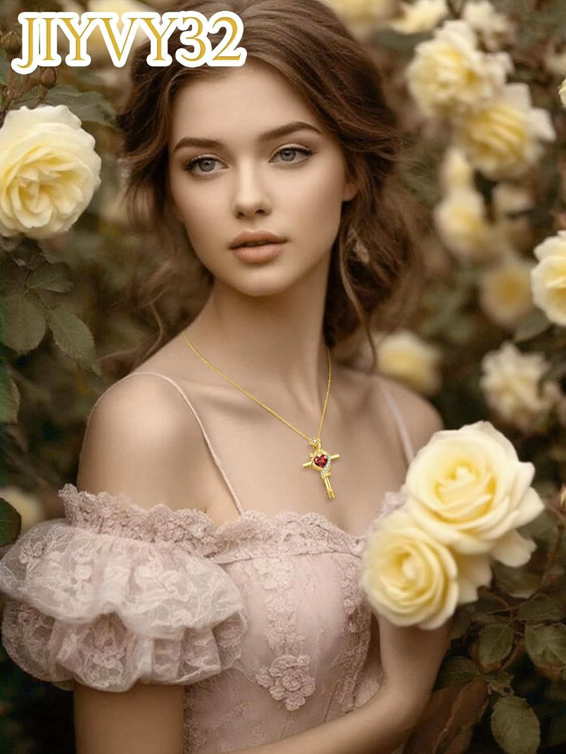 Rose Cross Necklaces for Women, 14K/18K/24K Gold/Rose Gold Cross Jewelry with Birthstone Pendant, Valentines Day Birthday Gifts for Women, 18+2 Inch Chain
