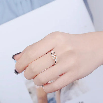Cute 925 Sterling Silver Double Heart Shaped Hollow Diamond Ring Wedding Engagment Courtship Rings Jewerlry for Women Lady Girl