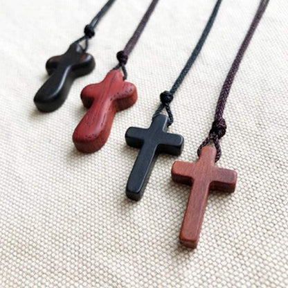 Natural Wooden Cross Pendant Necklaces for Women Men Sandalwood Handcrafted Gift Wood Hang from Car Rearview Mirror Pendant Vehicle Decoration