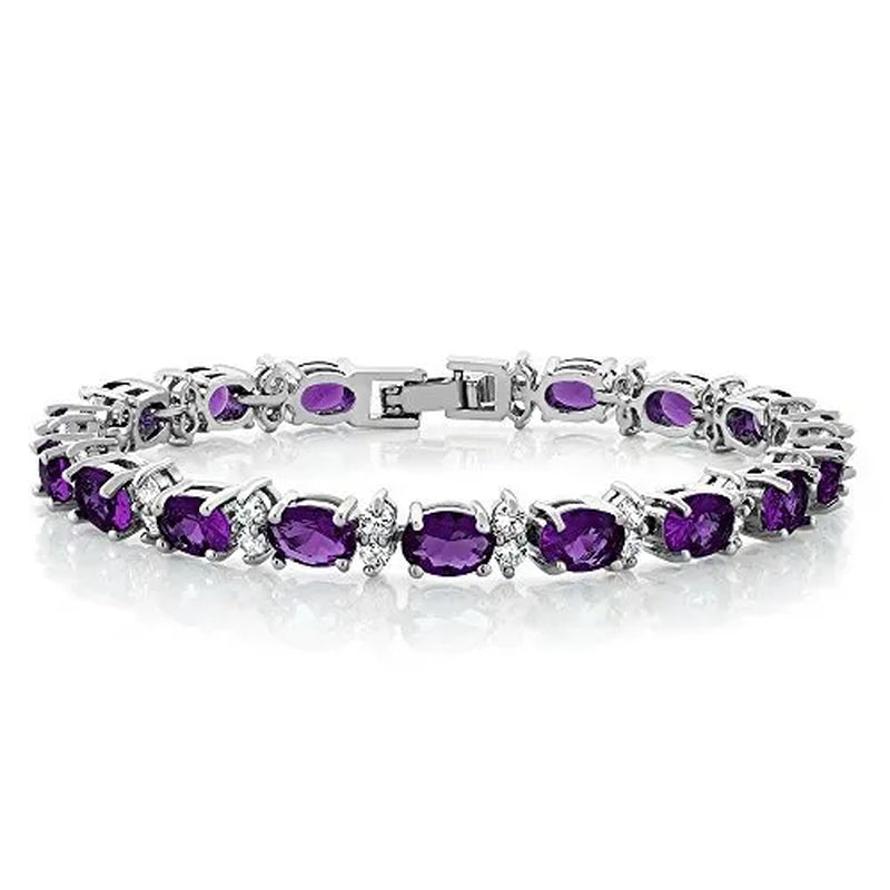 Gem Stone King 925 Sterling Silver Gorgeous Oval and Round Sparkling Cubic Zirconia CZ Tennis Bracelet Jewelry Gift