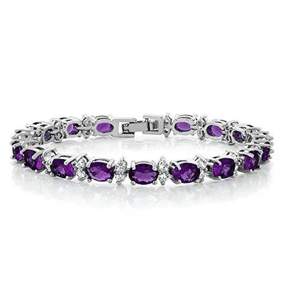 Gem Stone King 925 Sterling Silver Gorgeous Oval and Round Sparkling Cubic Zirconia CZ Tennis Bracelet Jewelry Gift