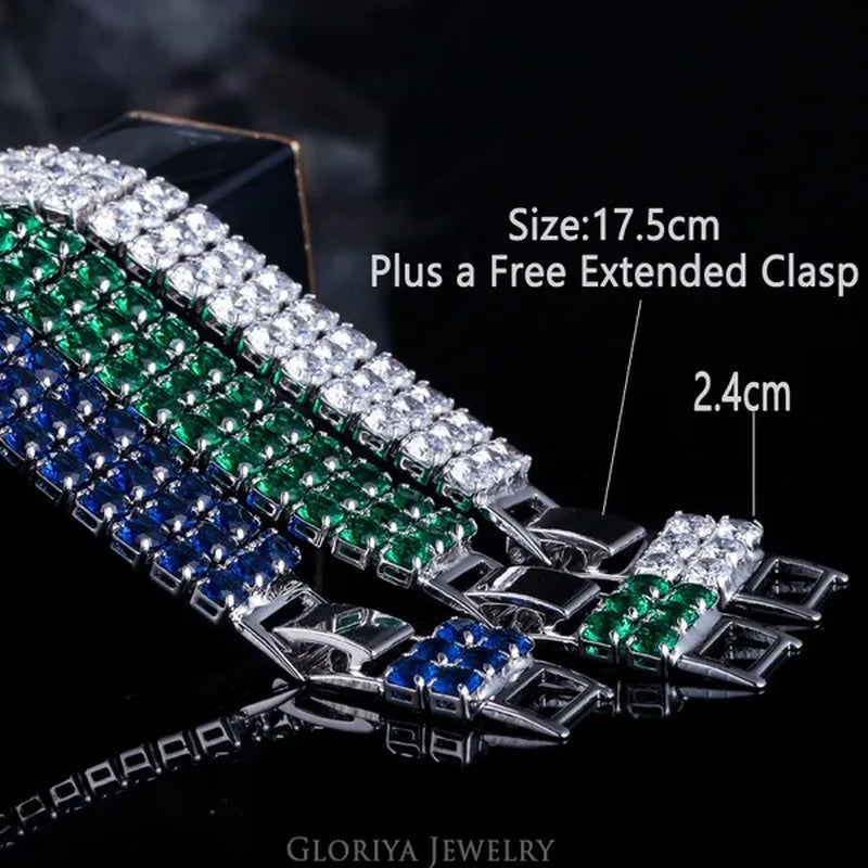 Gloriya Hot Selling Gorgeous 3 Row round Sparkly Top Grade Zirconia Wide Bridal Bracelets for Women Engagement Wedding Party Jewelry