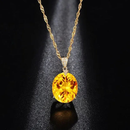 Big Citrine Gemstones Yellow Crystal Pendant Necklace for Women Diamonds Gold Color Choker Birthday Gift Luxury Jewelry