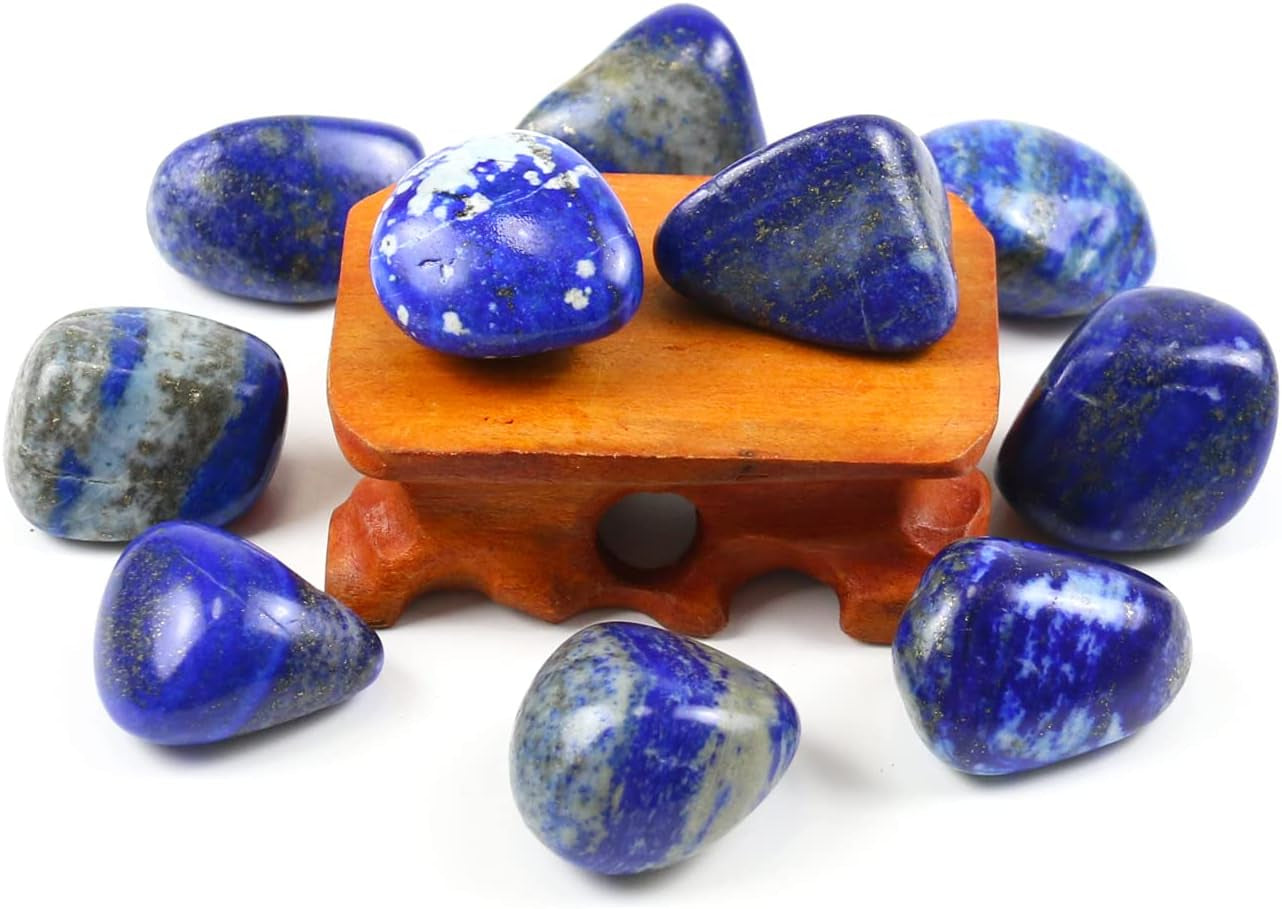 10 Packs of Brazilian Tumbled Polished Natural Lapis Lazuli Crystals, Crystals and Healing Stones Quartz Bulk for Wicca, Reiki, Healing Energy, Chakra Stones, Witchcraft Supplies(0.5Lb)