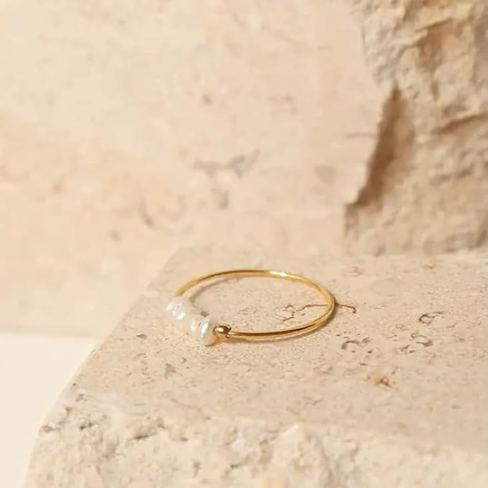 Dainty Minimalistic Freshwater Pearl Ring 316L Stainless Steel PVD Gold Plated