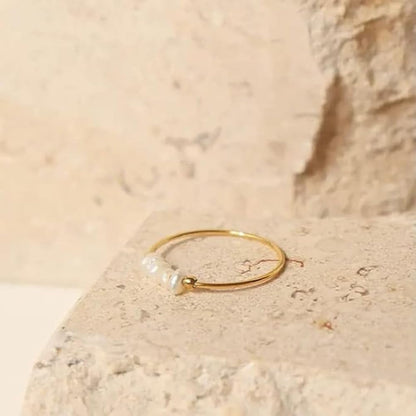 Dainty Minimalistic Freshwater Pearl Ring 316L Stainless Steel PVD Gold Plated