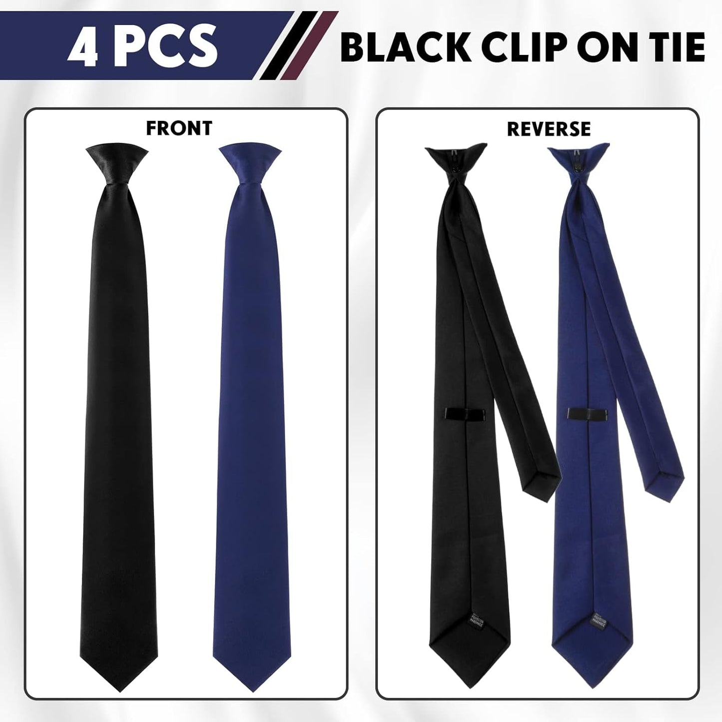 4 Pcs 24 Inch Men'S Clip-On Ties Solid Color Men'S Tie Pretied Clip on Ties Necktie Button(Black, Charcoal Grey, Navy Blue, Wine Red)